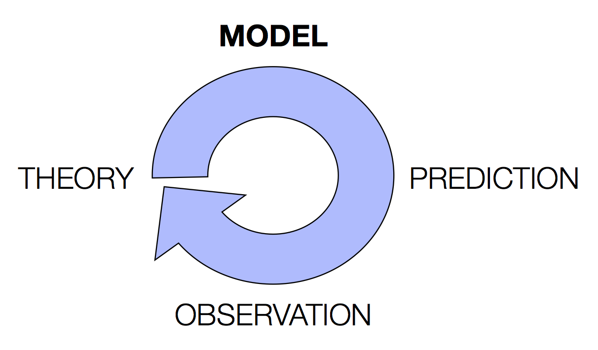 theory - model - prediction - observation - theory loop